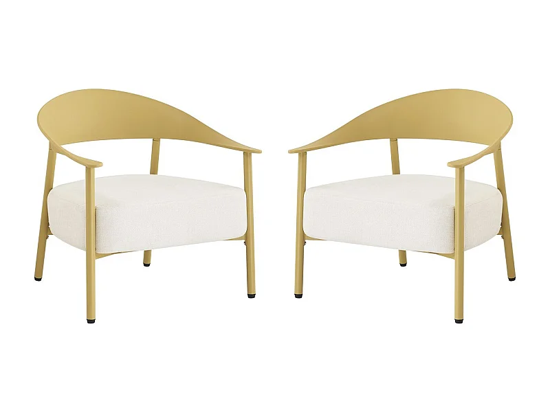 Juego de 2 Sillones de Jardín Amarillos "Céora" de Plástico Resistente con Cojines Desfundables y Cómodos