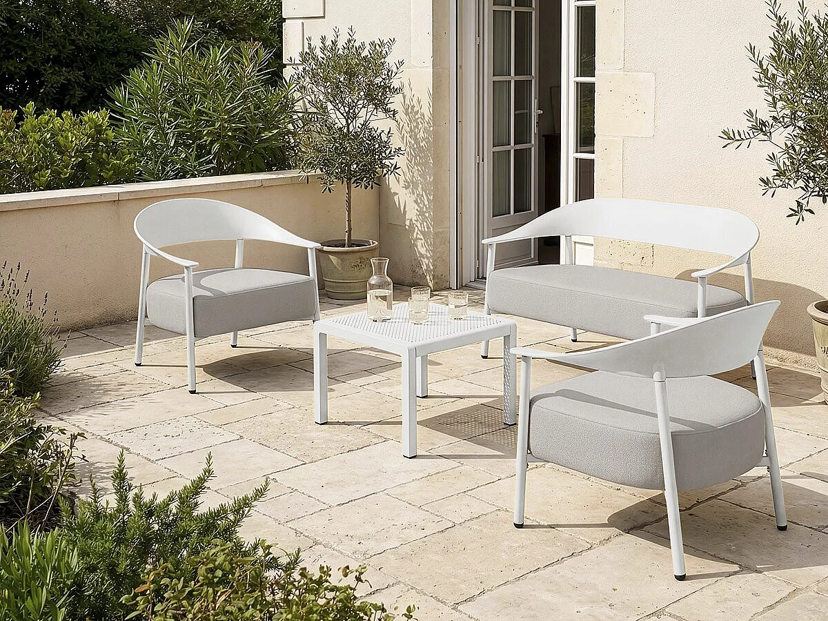 Salon de jardin en métal et plastique "Céora" - 4 places - Blanc