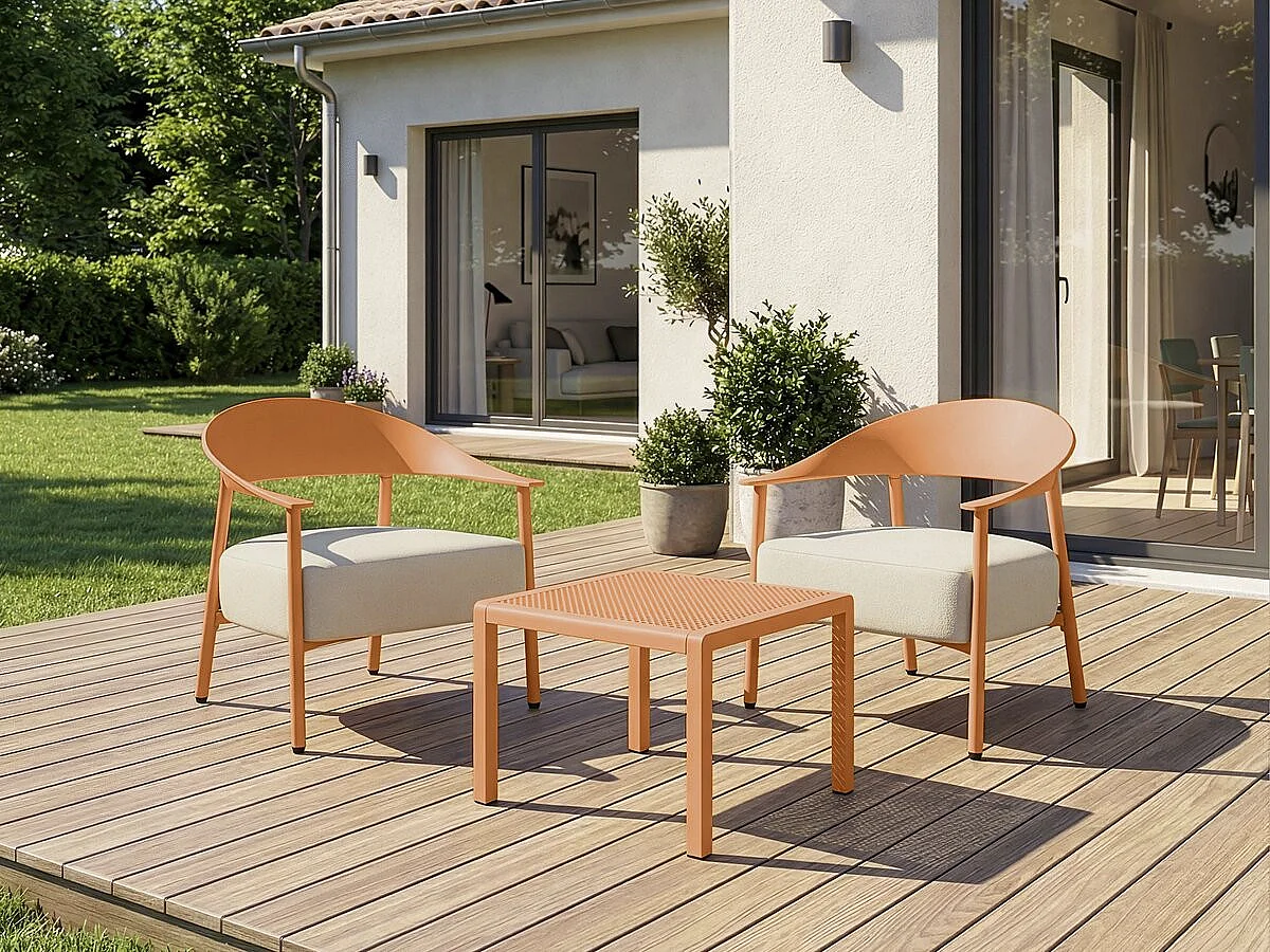 Conjunto de muebles de jardín "Céora" de metal y plástico - 2 plazas - Topo