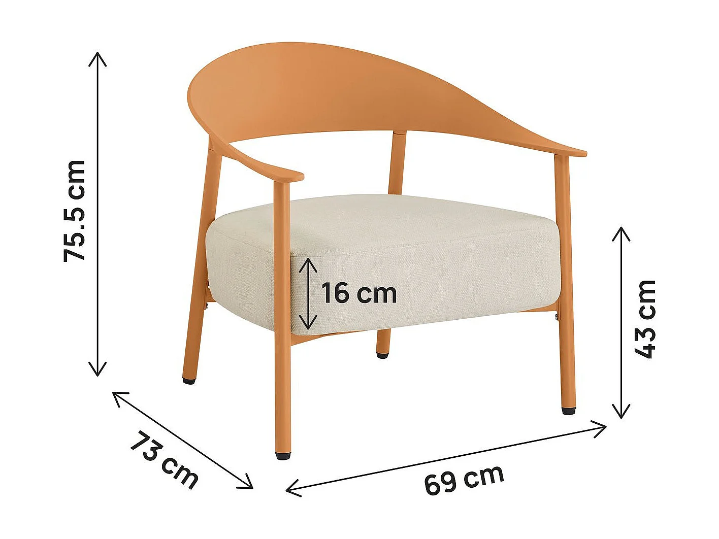 Juego de 2 Sillones de Jardín Naranja "Céora" en Plástico Resistente con Cojines Desfundables y Cómodos
