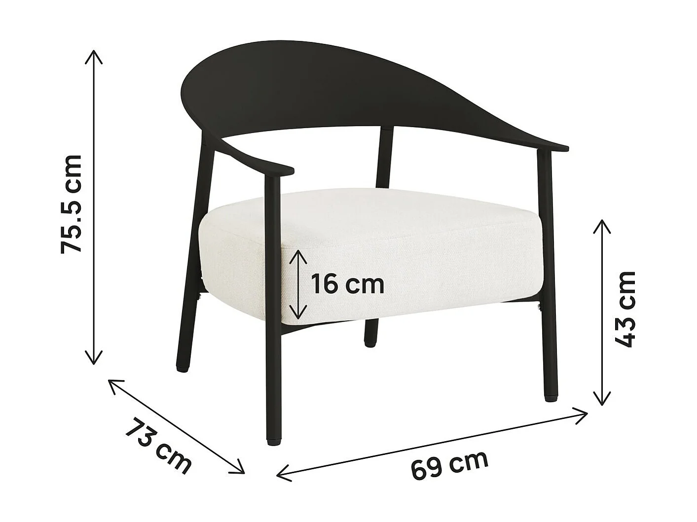 Juego de 2 Sillones de Jardín "Céora" en Plástico Negro con Cojines Desfundables y Cómodos