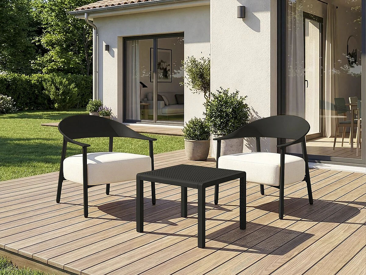 Lot de 2 fauteuils de jardin en plastique et en métal "Céora" - Noir
