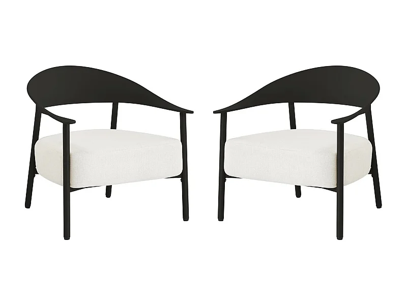 Juego de 2 Sillones de Jardín "Céora" en Plástico Negro con Cojines Desfundables y Cómodos