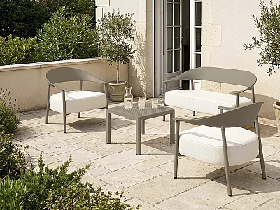 "Céora" 4-delige metalen en plastic tuin loungeset - Taupe, Modern Design, Hoog Comfort
