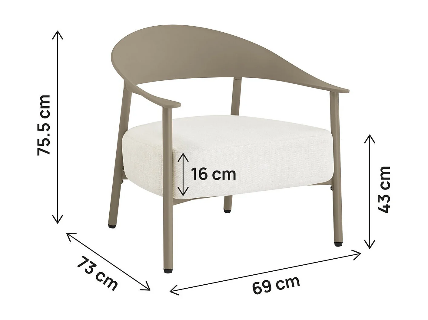 Juego de 2 Sillones de Jardín Taupe "Céora" en Plástico Resistente con Cojines Desfundables y Cómodos