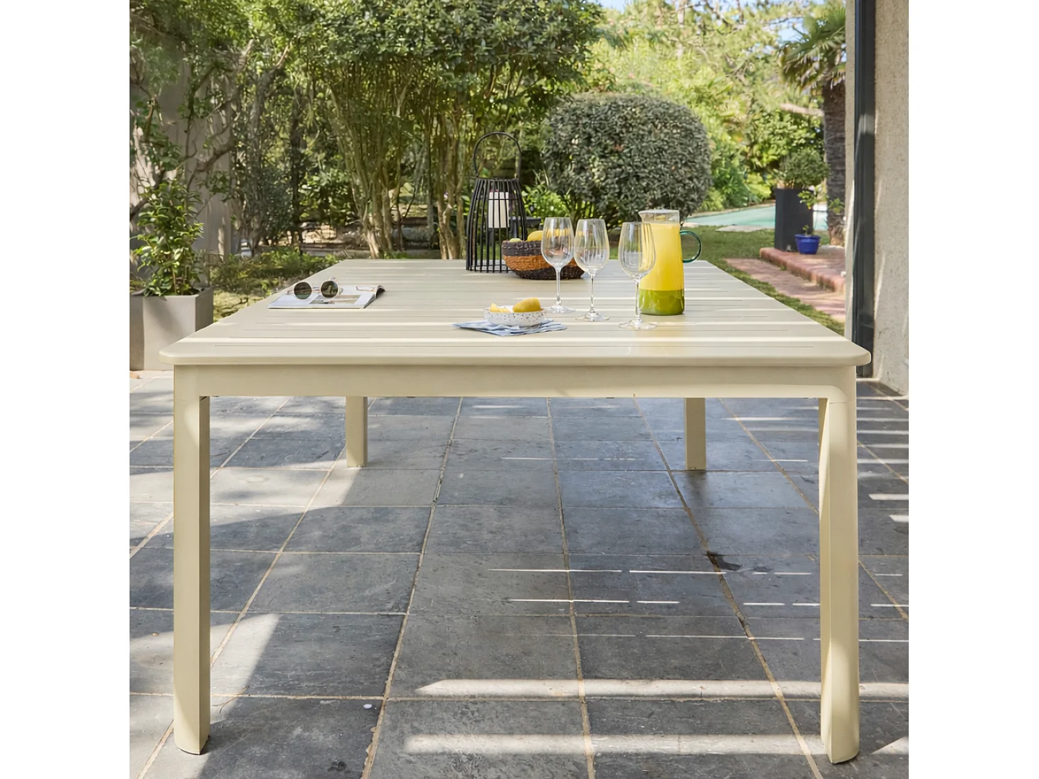 Tavolo da giardino allungabile in alluminio, 12 posti, beige
