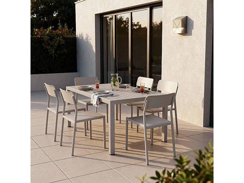 Table de jardin carrée en aluminium taupe foncé Kaïa