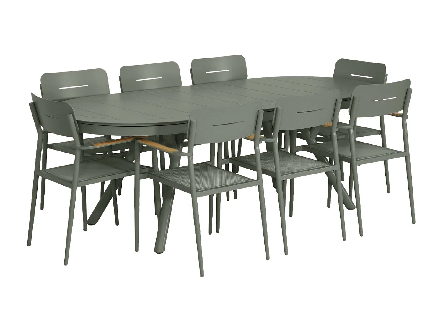 Table de jardin ovale extensible aluminium + 8 assises kaki - Metora / Fira