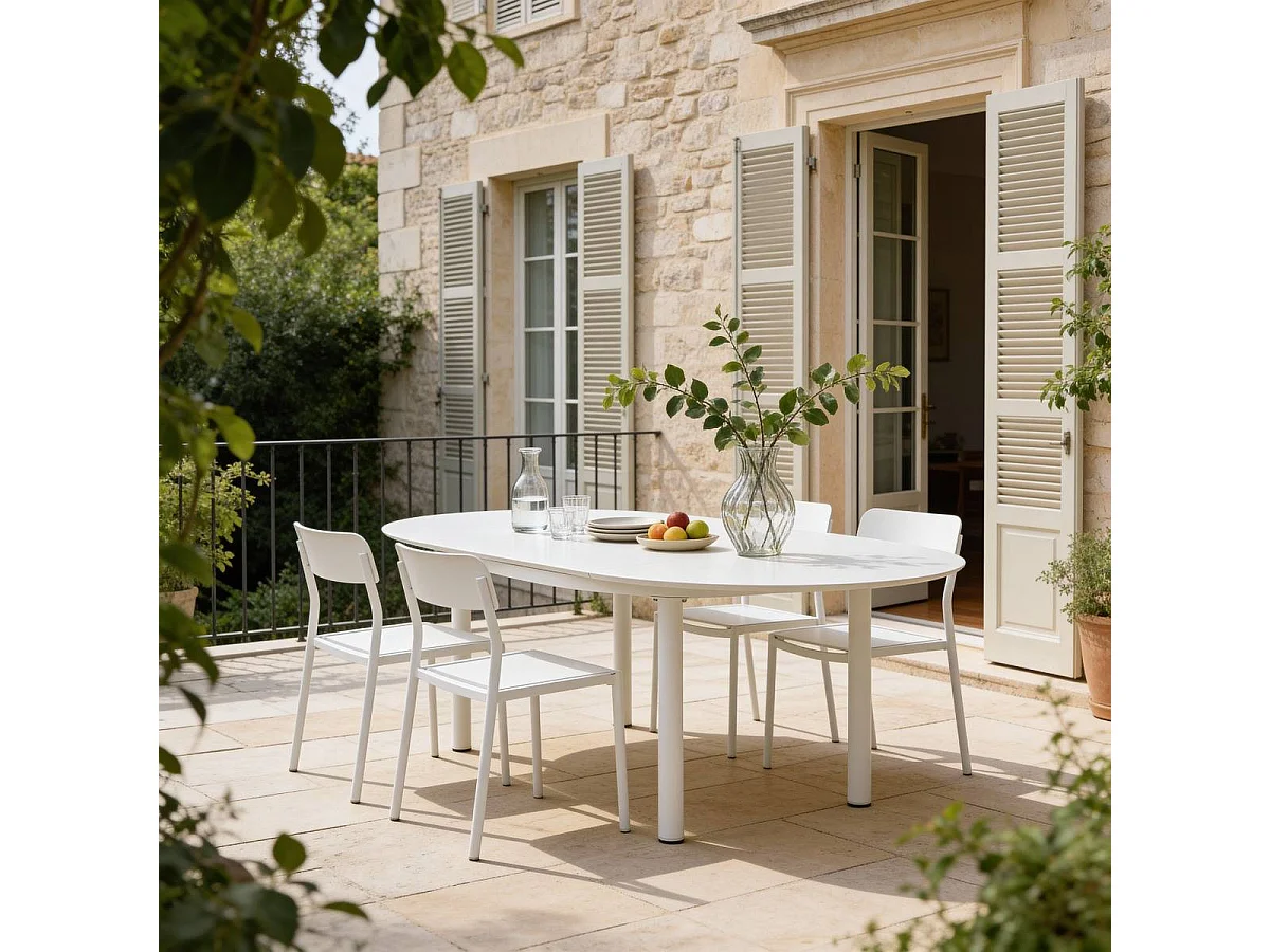 Table de jardin ronde en aluminium blanc cassé Kaïa