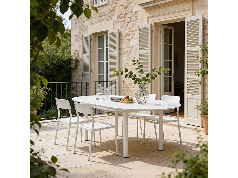 Table de jardin ronde en aluminium blanc cassé Kaïa