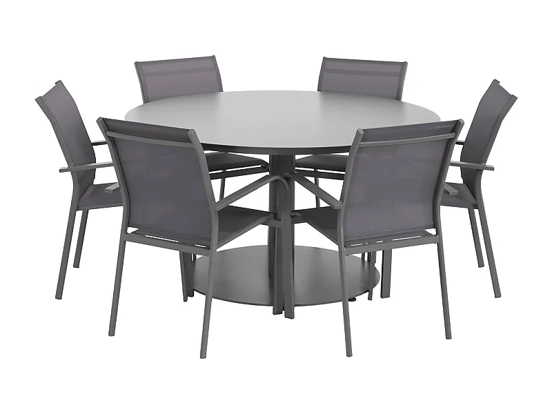 Table de jardin ronde aluminium + 6 assises anthracite - Oreva / Buffalo
