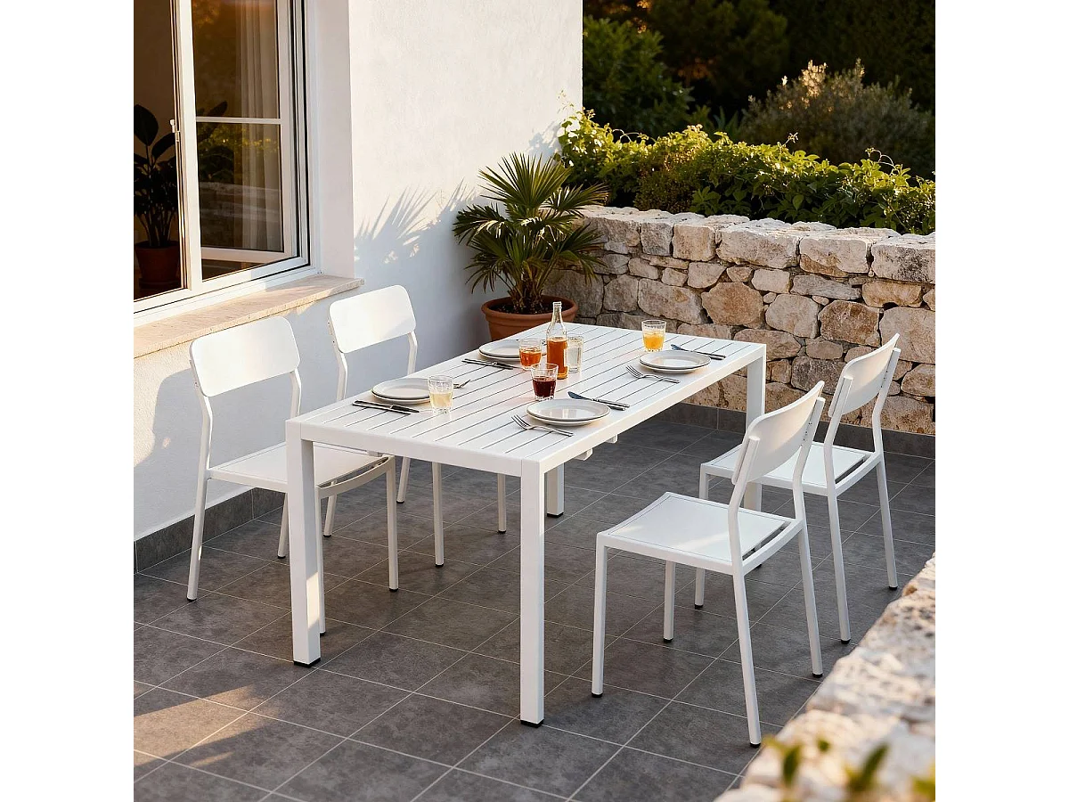 Table de jardin carrée en aluminium blanc cassé Kaïa