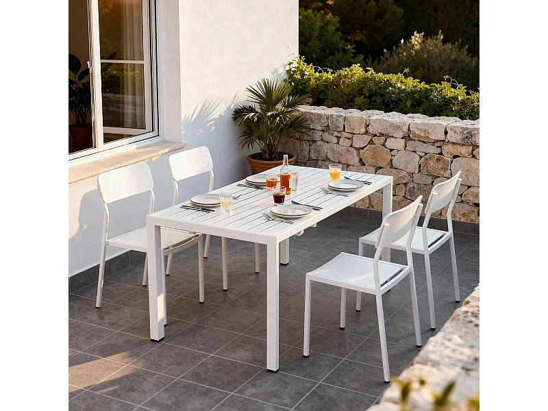 Table de jardin carrée en aluminium blanc cassé Kaïa