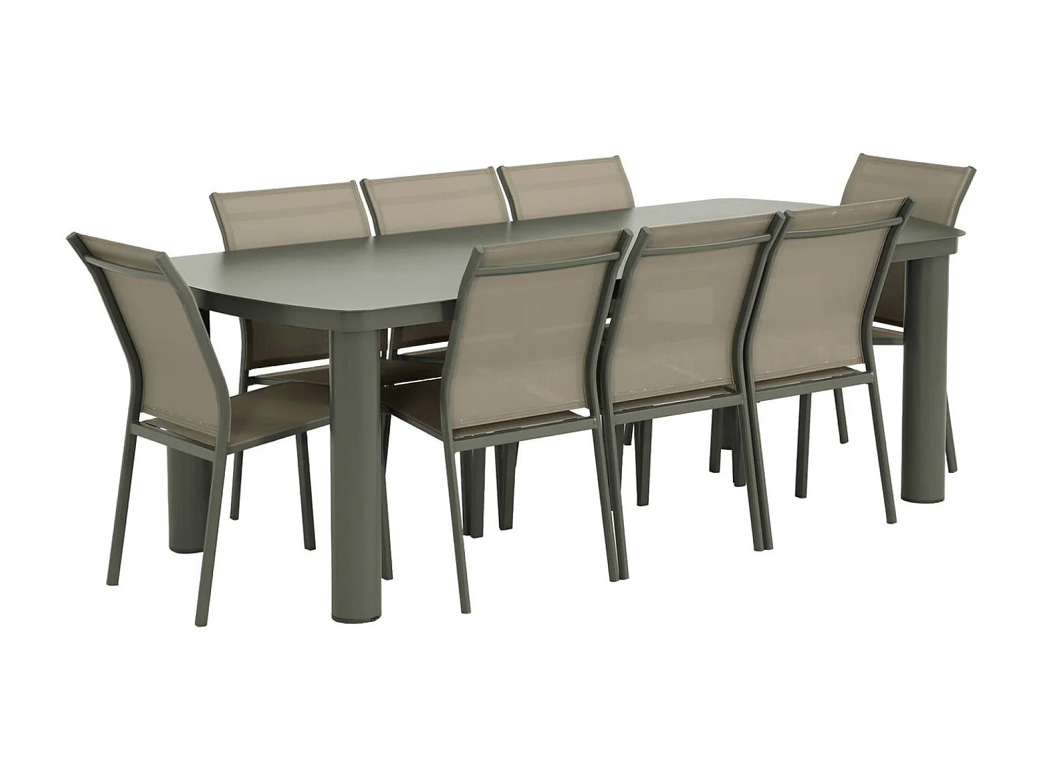Table de jardin aluminium + 8 assises kaki - Zaro / Buffalo