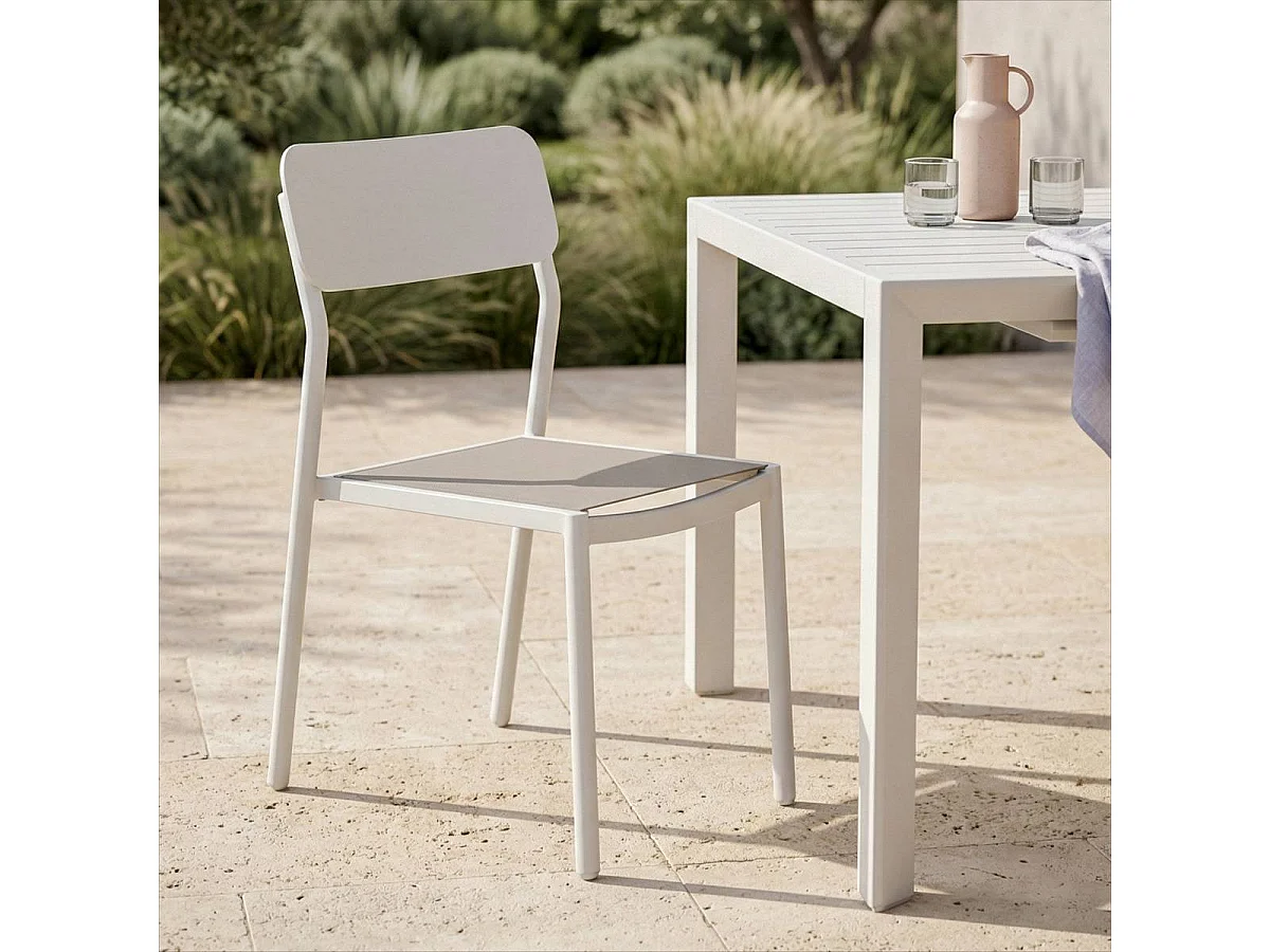 Chaise de jardin en aluminium blanc cassé et taupe Kaïa (lot de 2)