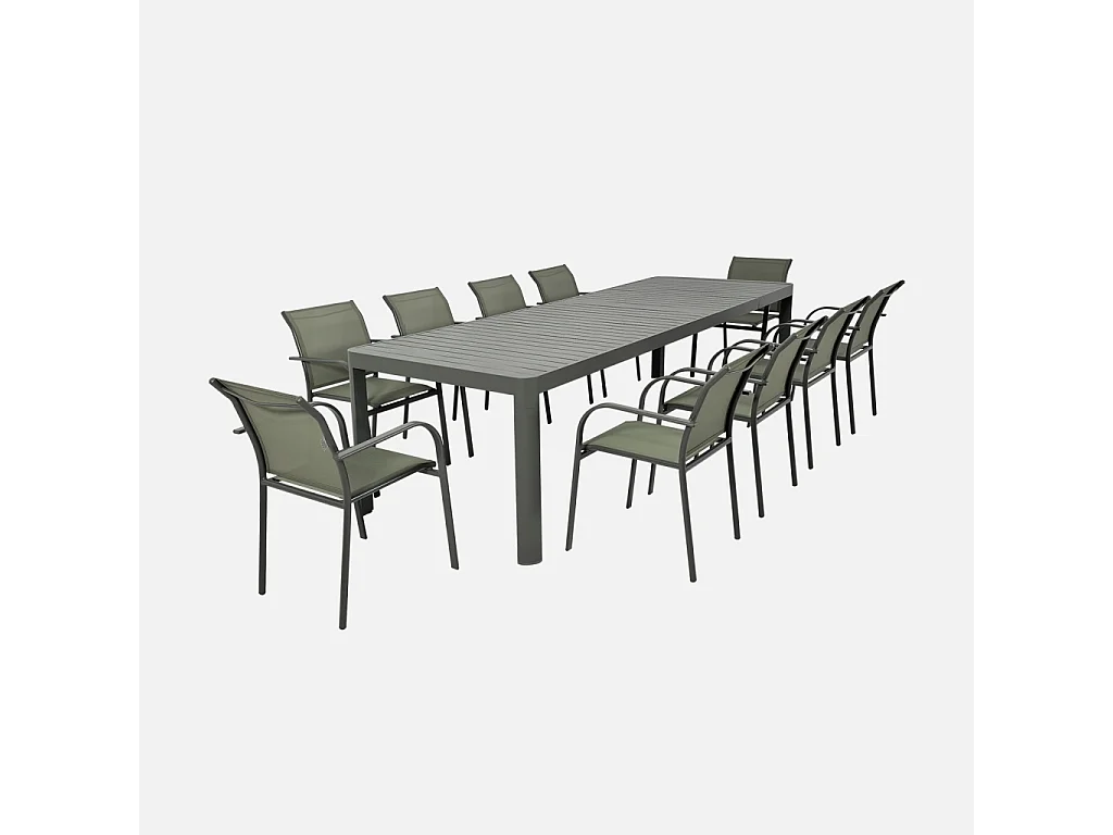 Table de jardin extensible aluminium 6-10 places kaki - Lunea
