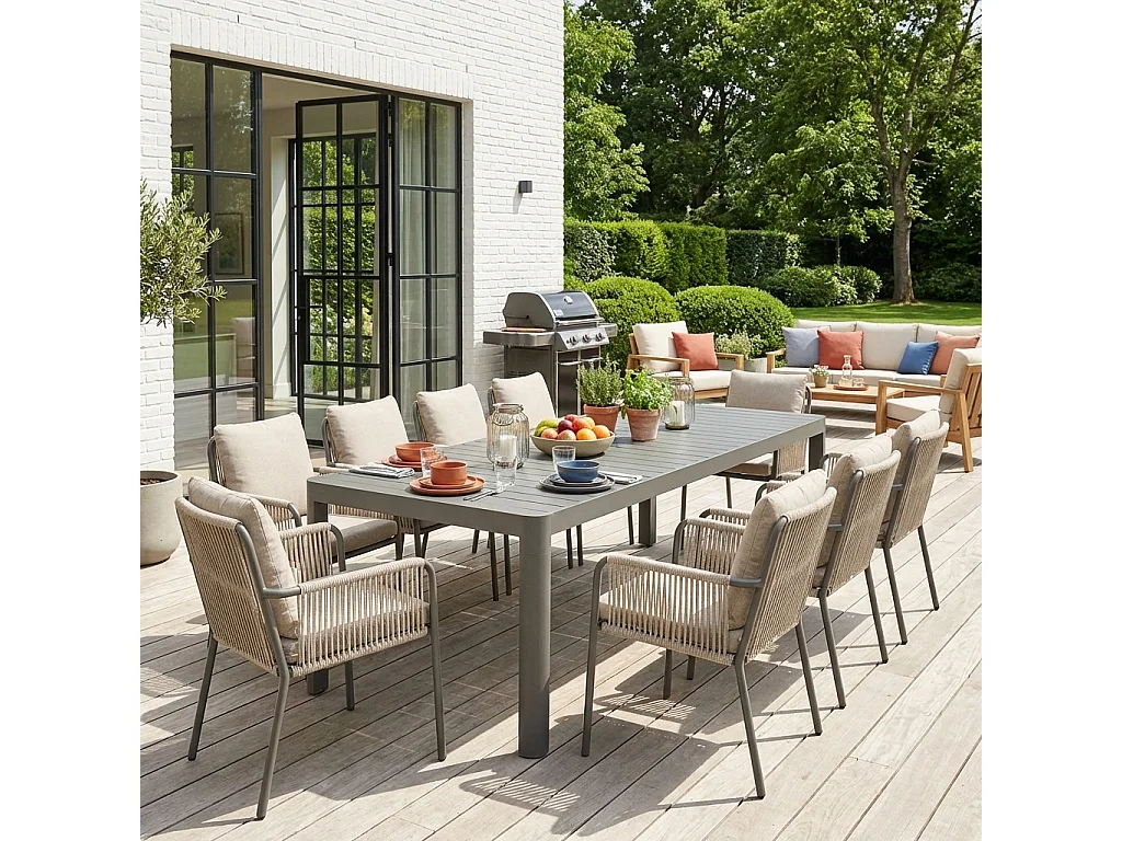 Table de jardin extensible aluminium 6-10 places kaki - Lunea