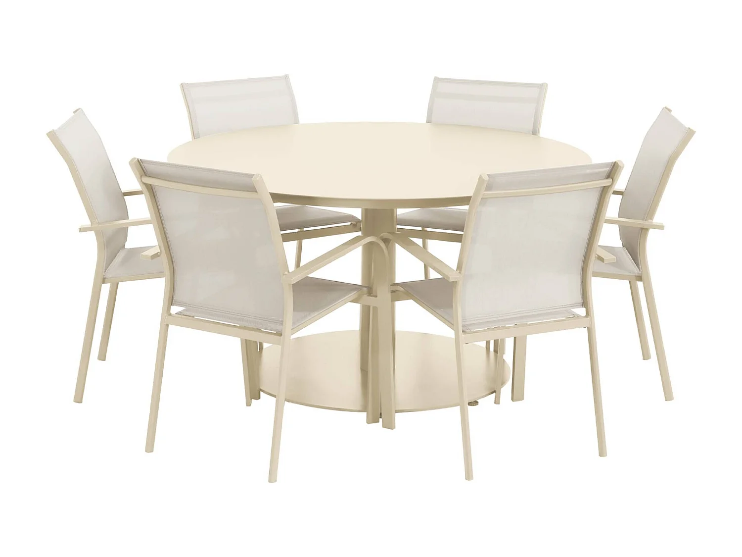 Table de jardin ronde aluminium + 6 assises beige - Oreva / Buffalo
