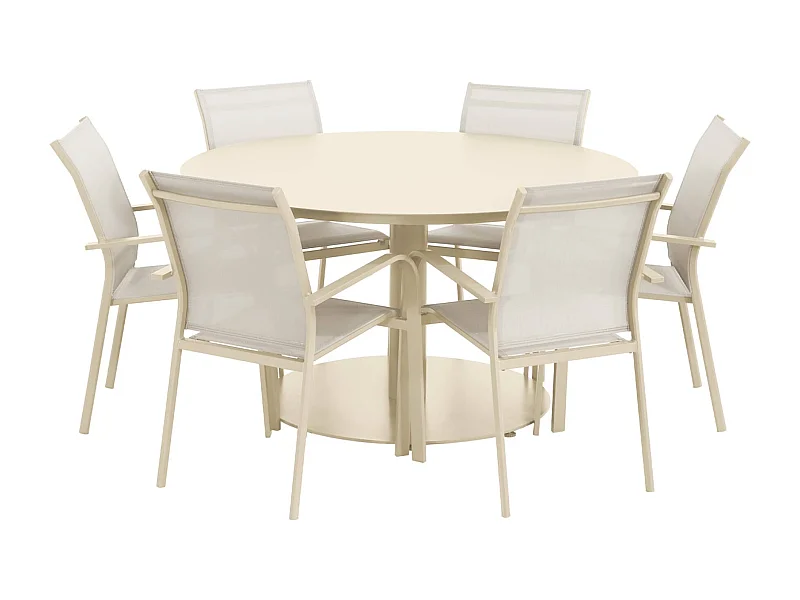 Table de jardin ronde aluminium + 6 assises beige - Oreva / Buffalo
