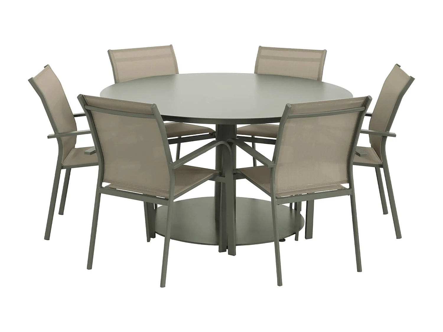 Table de jardin ronde aluminium + 6 assises kaki - Oreva / Buffalo