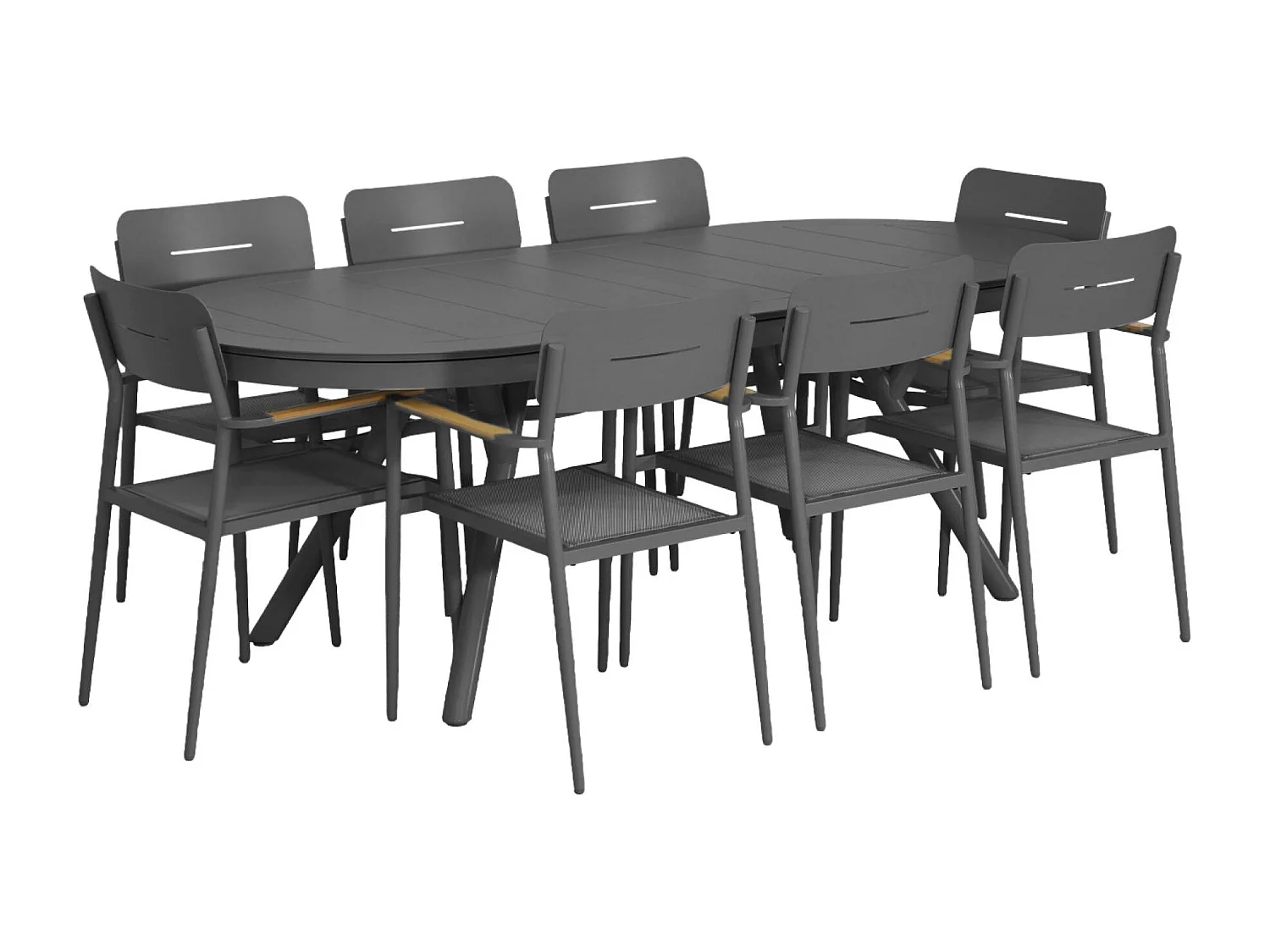 Conjunto mesa de jardín ovalada extensible de aluminio con 8 sillas