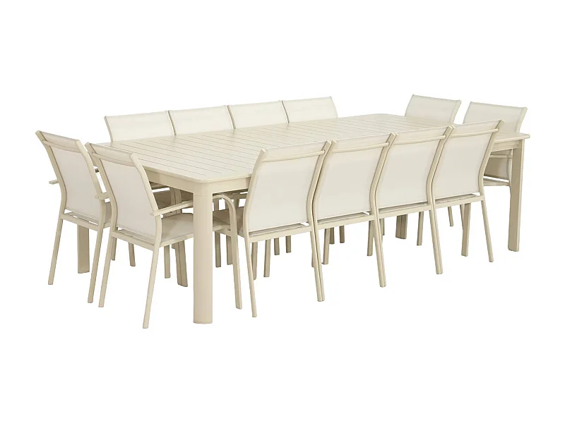 Table de jardin extensible aluminium + 12 assises beige - Karo / Buffalo