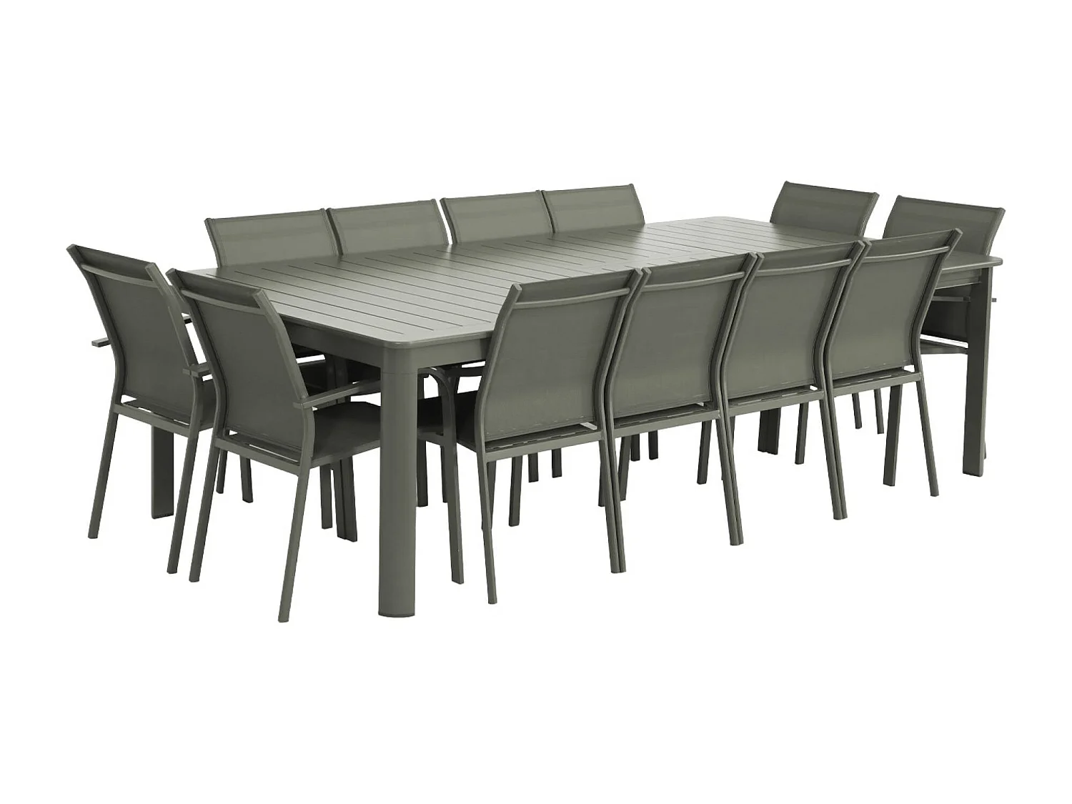Table de jardin extensible aluminium + 12 assises kaki - Karo / Buffalo