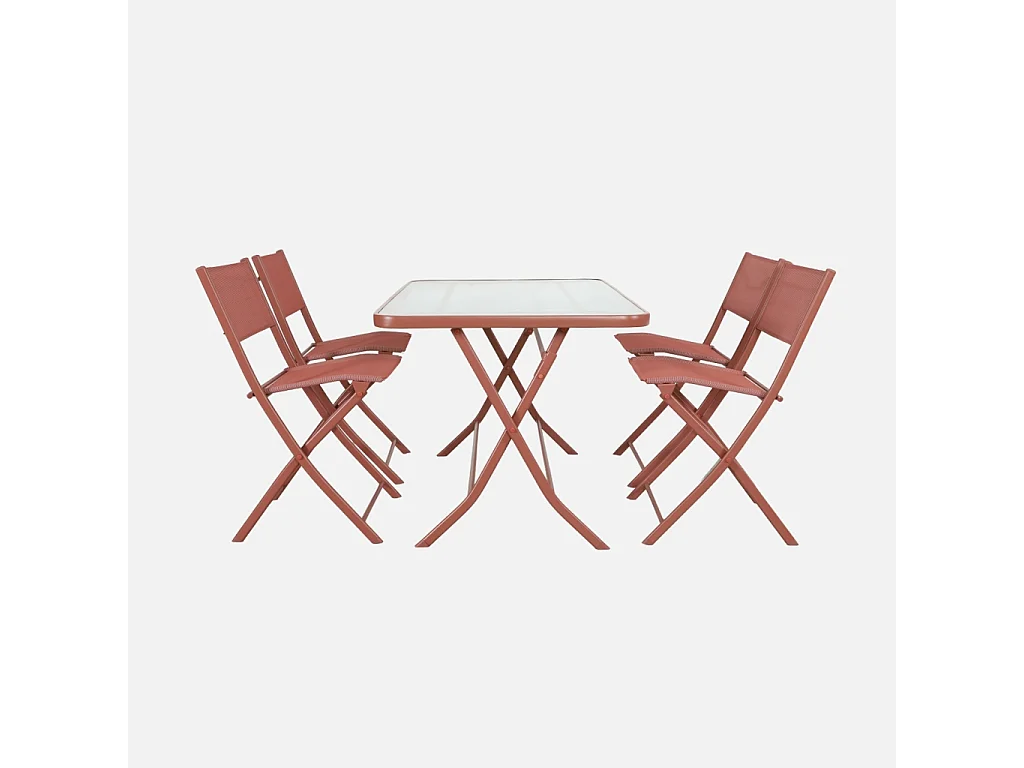 Table de jardin pliante acier + 4 assises textilène terracotta - Ancona