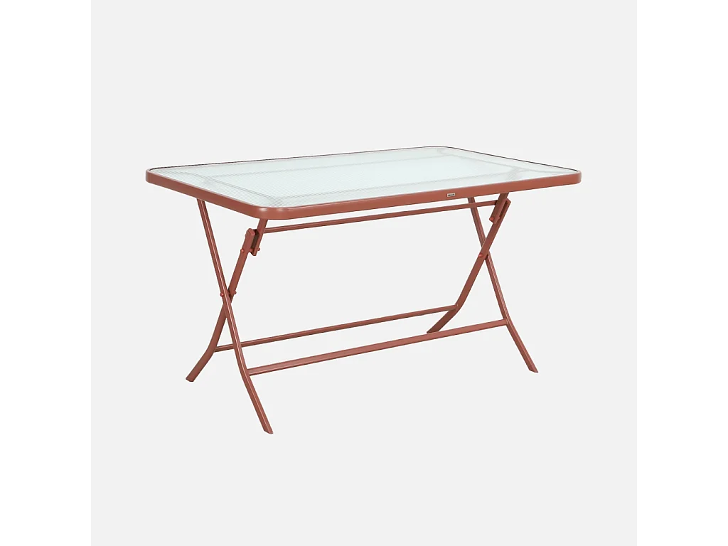 Table de jardin pliante acier + 4 assises textilène terracotta - Ancona