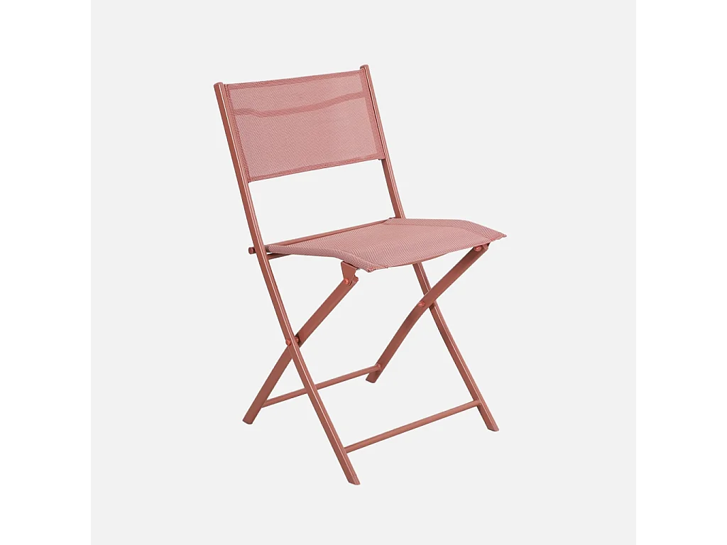 Table de jardin pliante acier + 4 assises textilène terracotta - Ancona