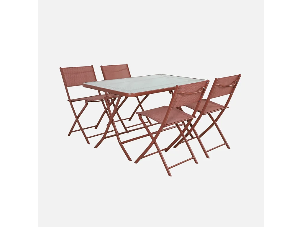 Tavolo da giardino pieghevole in acciaio + 4 sedute terracotta |