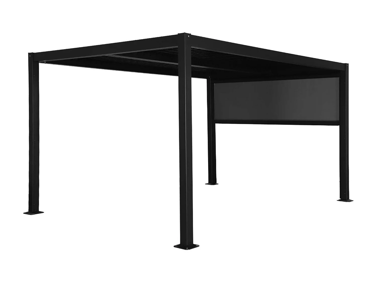 Pergola bioclimatica 3x4m in alluminio e acciaio  + tenda 3m, nero