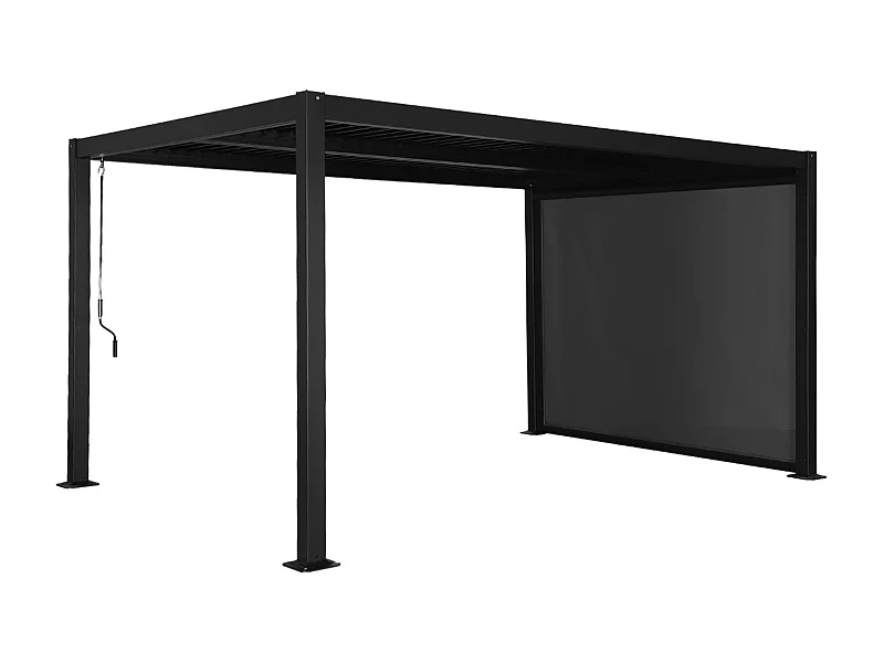 Pergola bioclimatica 3x4m in alluminio e acciaio  + tenda 3m, nero