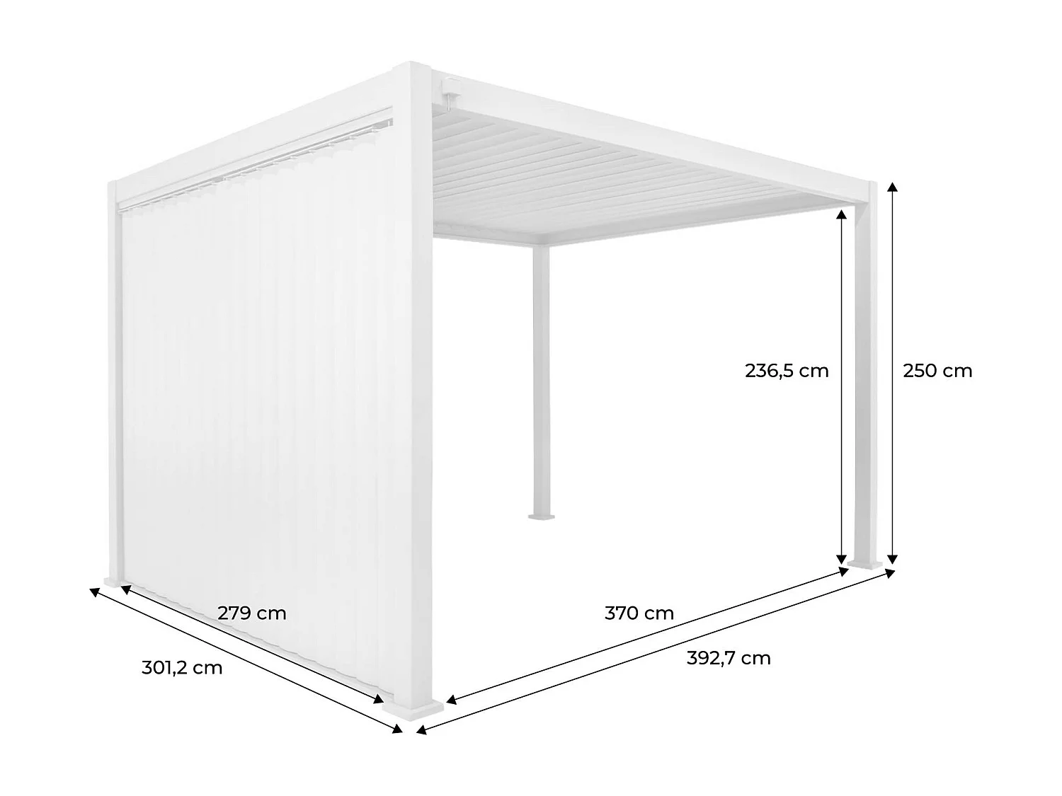 Pergola bioclimatica 3x4m in alluminio  + pannello verticale 3m,