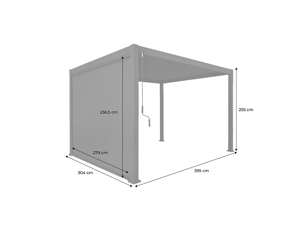 Pérgola bioclimática 3x4m de aluminio + 1 panel vertical de 3m blanco