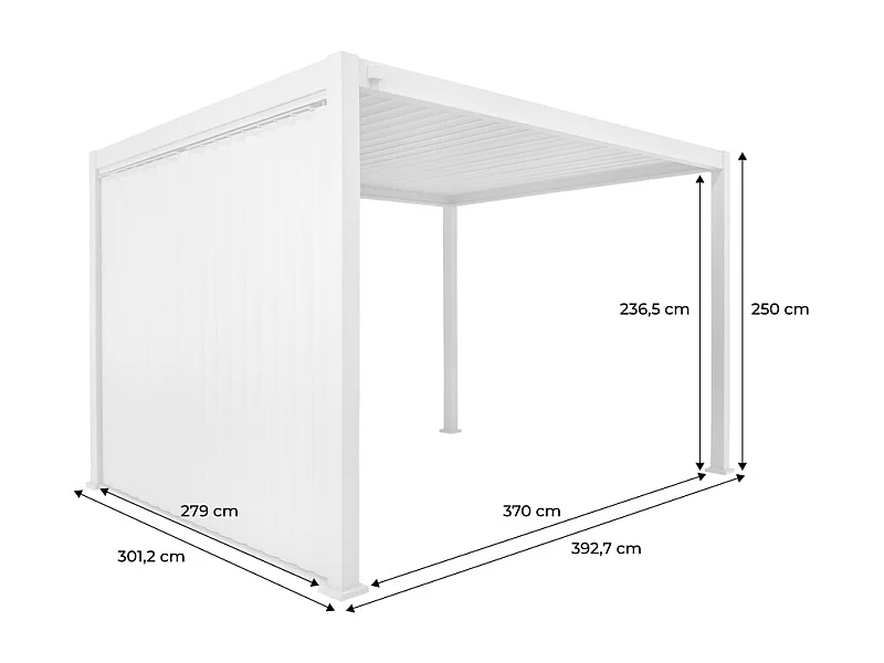 Pergola bioclimatica 3x4m in alluminio  + pannello verticale 3m,