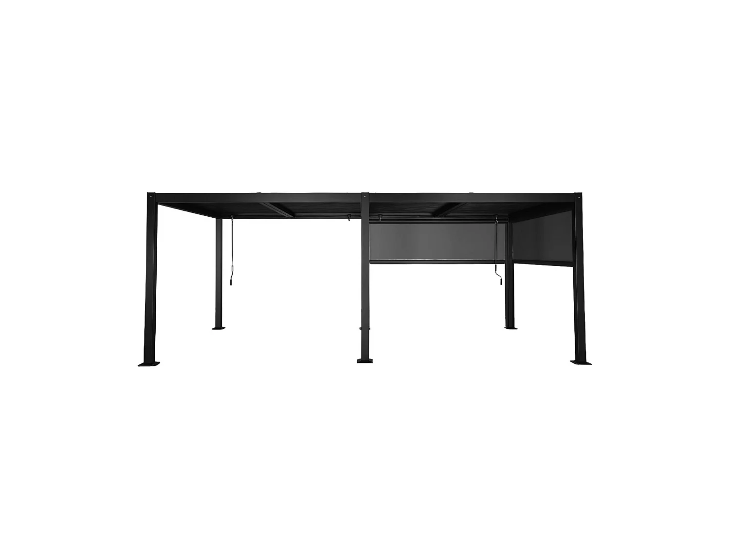 Pérgola bioclimática de aluminio y acero 3x6m con 2 toldos de 3m negro