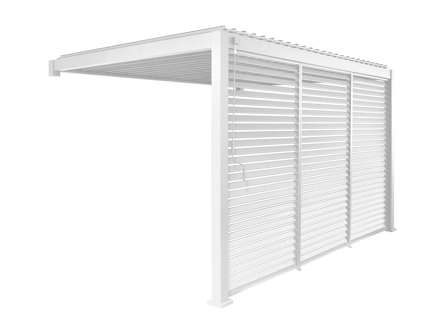 Pergola bioclimatica in alluminio addossata 3x4m + 3 persiane 1.3m,