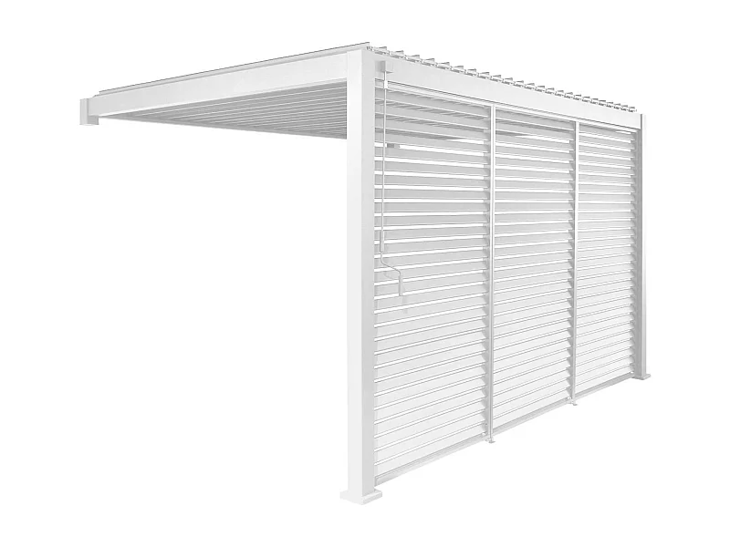 Pergola bioclimatica in alluminio addossata 3x4m + 3 persiane 1.3m,