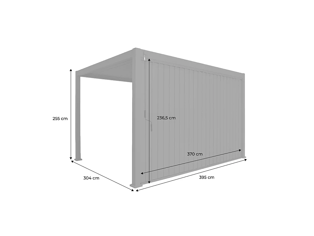 Pergola bioclimatica 3x4m in alluminio + pannello verticale 4m, bianco