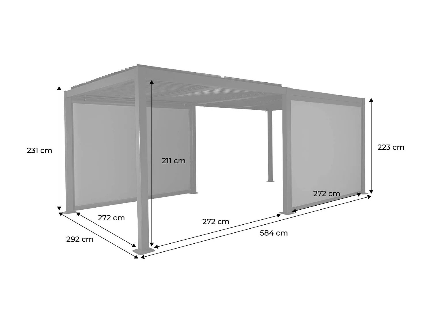 Pergola bioclimatica 3x6m + 2 tende 3m, bianco