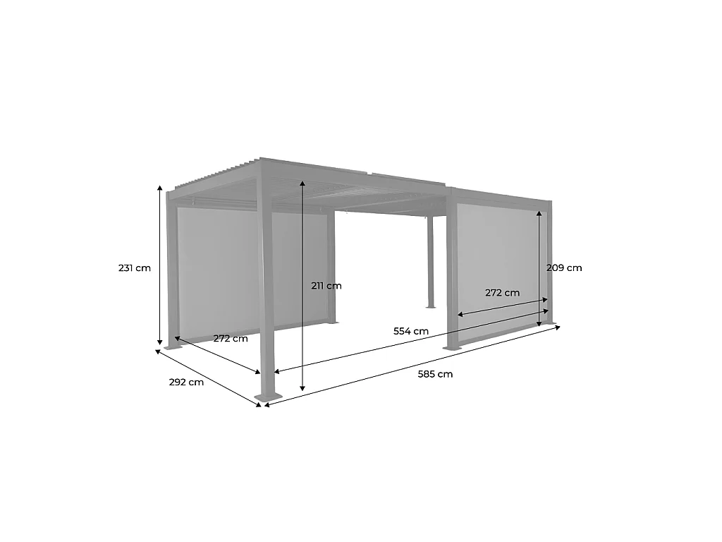 Pergola bioclimatica 3x6m + 2 tende 3m, bianco