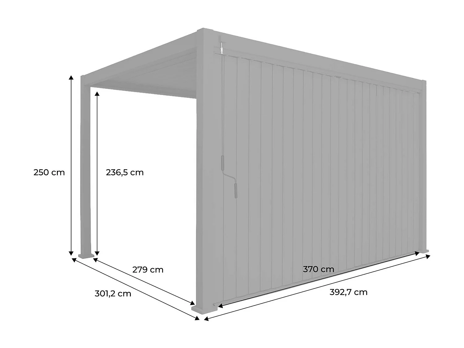 Pergola bioclimatica 3x4m in alluminio + pannello verticale 4m,
