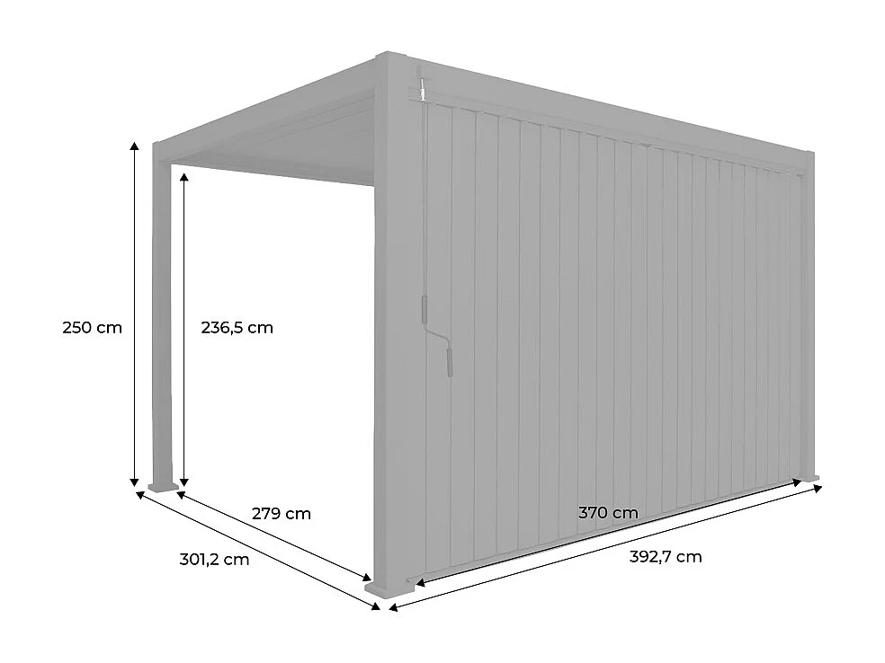 Pergola bioclimatica 3x4m in alluminio + pannello verticale 4m,