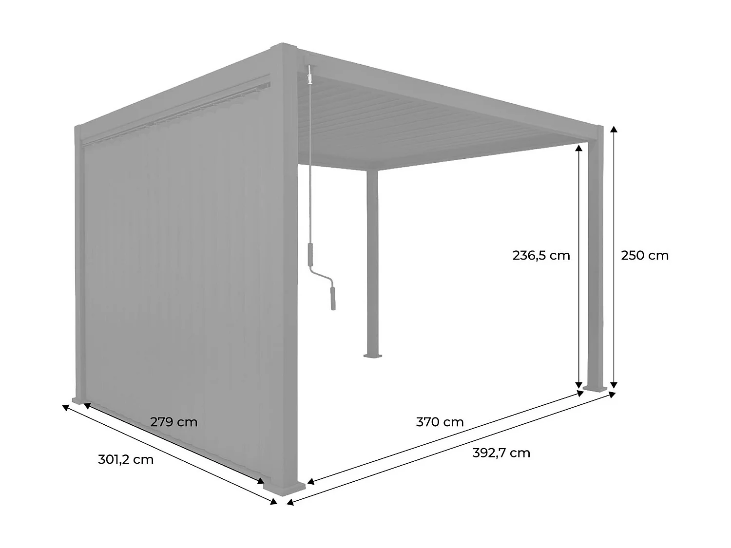 Pergola bioclimatica 3x4m in alluminio  + pannello verticale 3m,