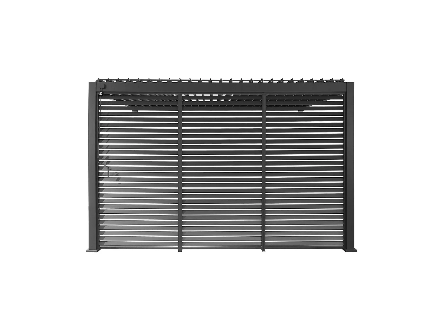 Pérgola bioclimática de aluminio adosada 3x4m + 3 persianas 1.3m