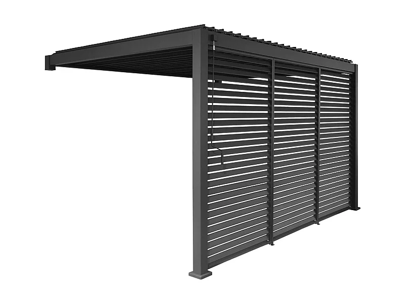 Pérgola bioclimática de aluminio adosada 3x4m + 3 persianas 1.3m