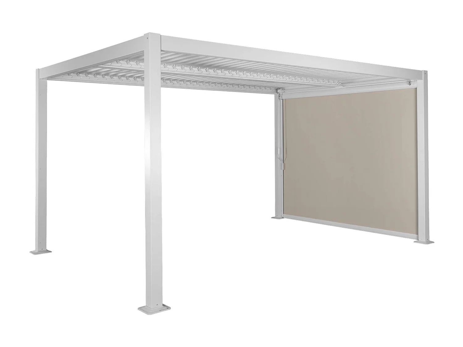 Pergola bioclimatica 3x4m in alluminio e acciaio  + tenda 3m, bianco