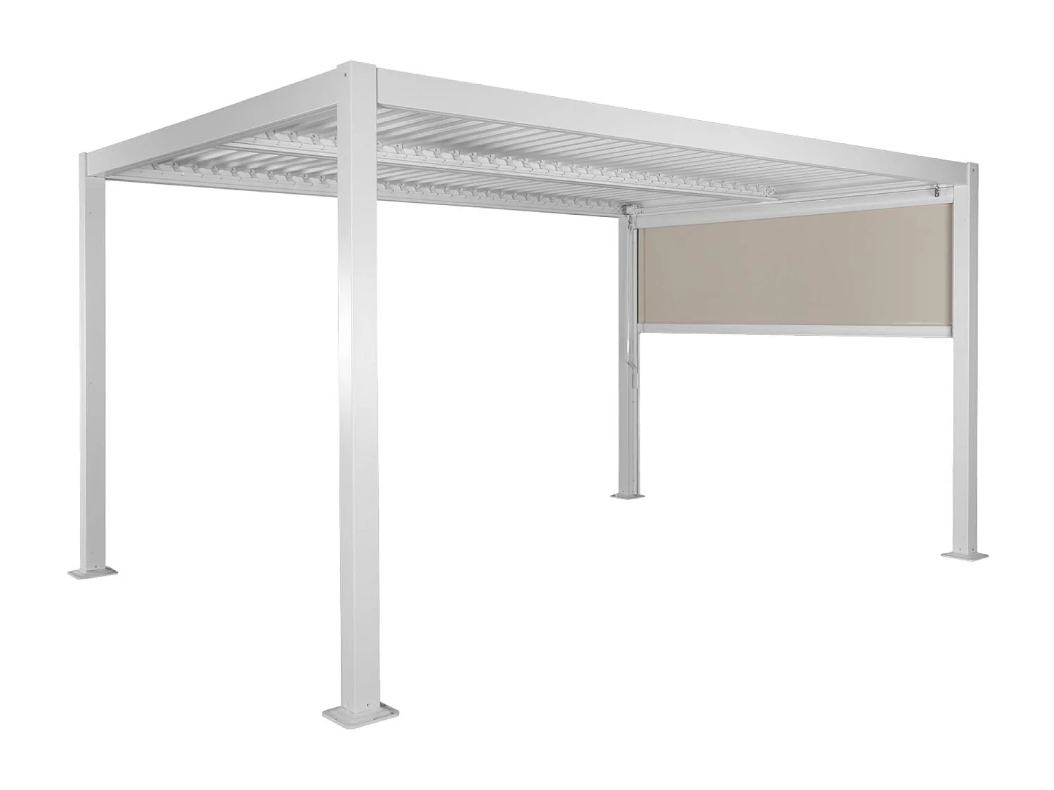 Pergola bioclimatica 3x4m in alluminio e acciaio  + tenda 3m, bianco
