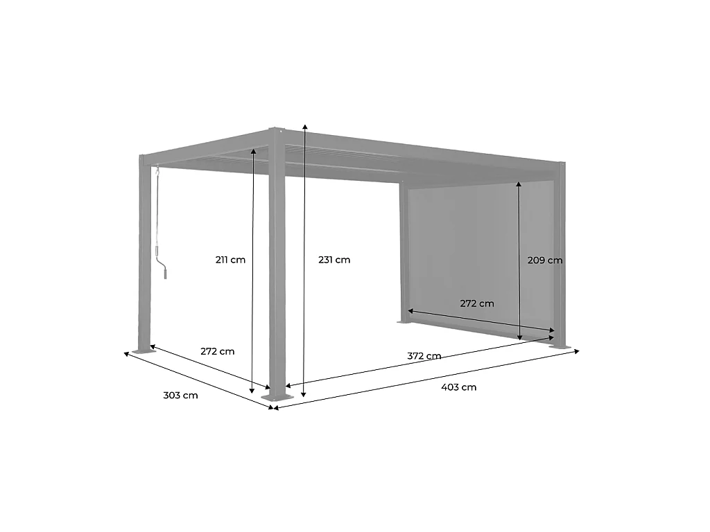 Pergola bioclimatica 3x4m in alluminio e acciaio  + tenda 3m, bianco